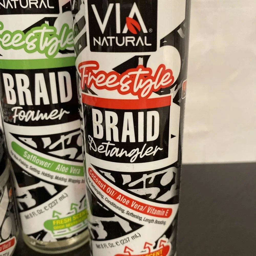 VIA Natural Freestyle Braid Foamer, Braid Detangler,‎ Shine Set Of 3